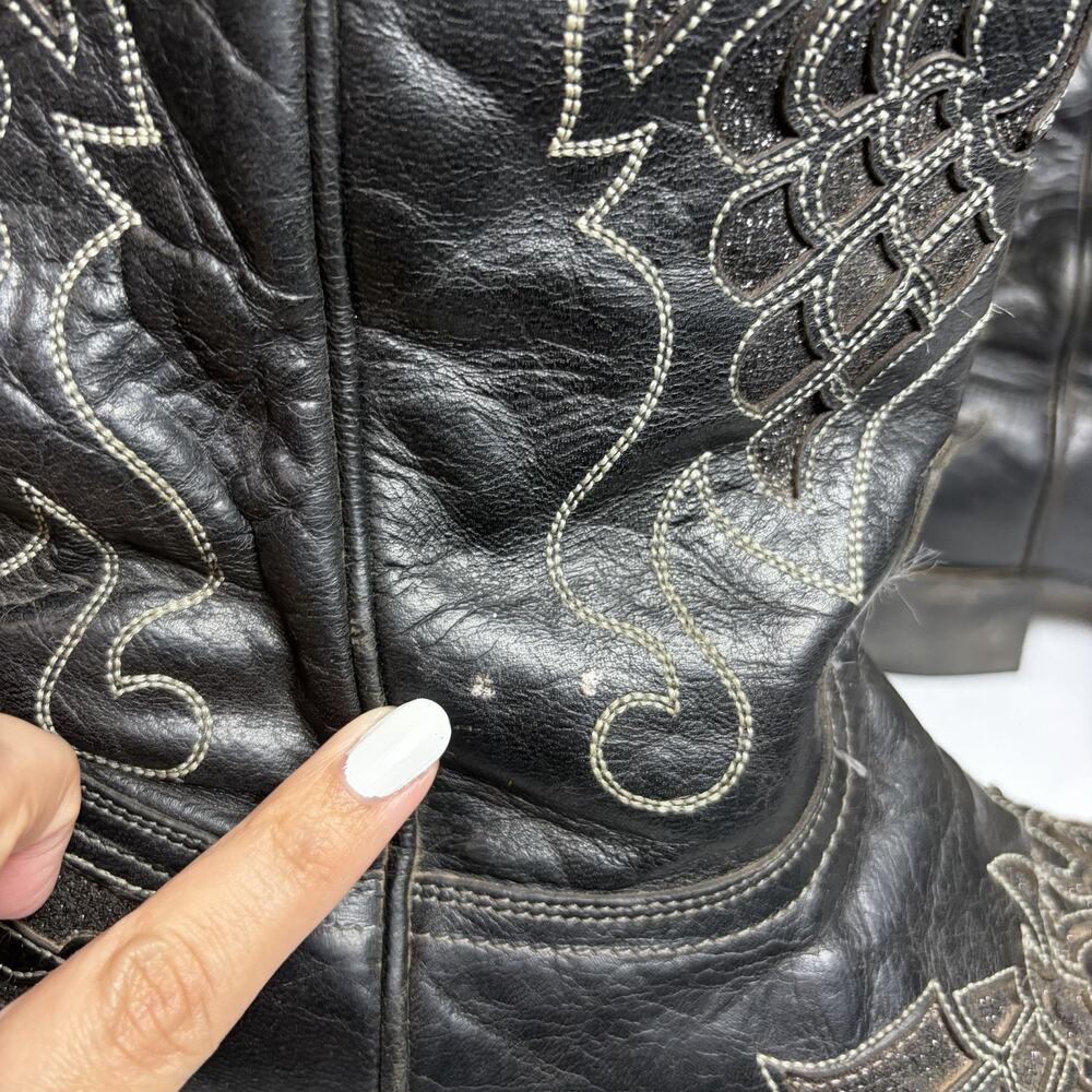 Corral Black Glittered Inlay Snip Toe Cowboy Boots Crosses Wings Womens 11 - Picture 2 of 11